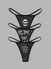 3 piezas Tanga de cráneo & con estampado de mariposa